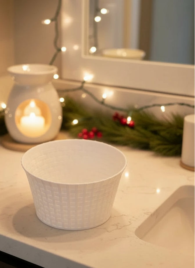 White Bucket Basket with Gift Tag