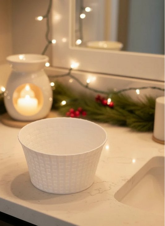 White Bucket Basket with Gift Tag