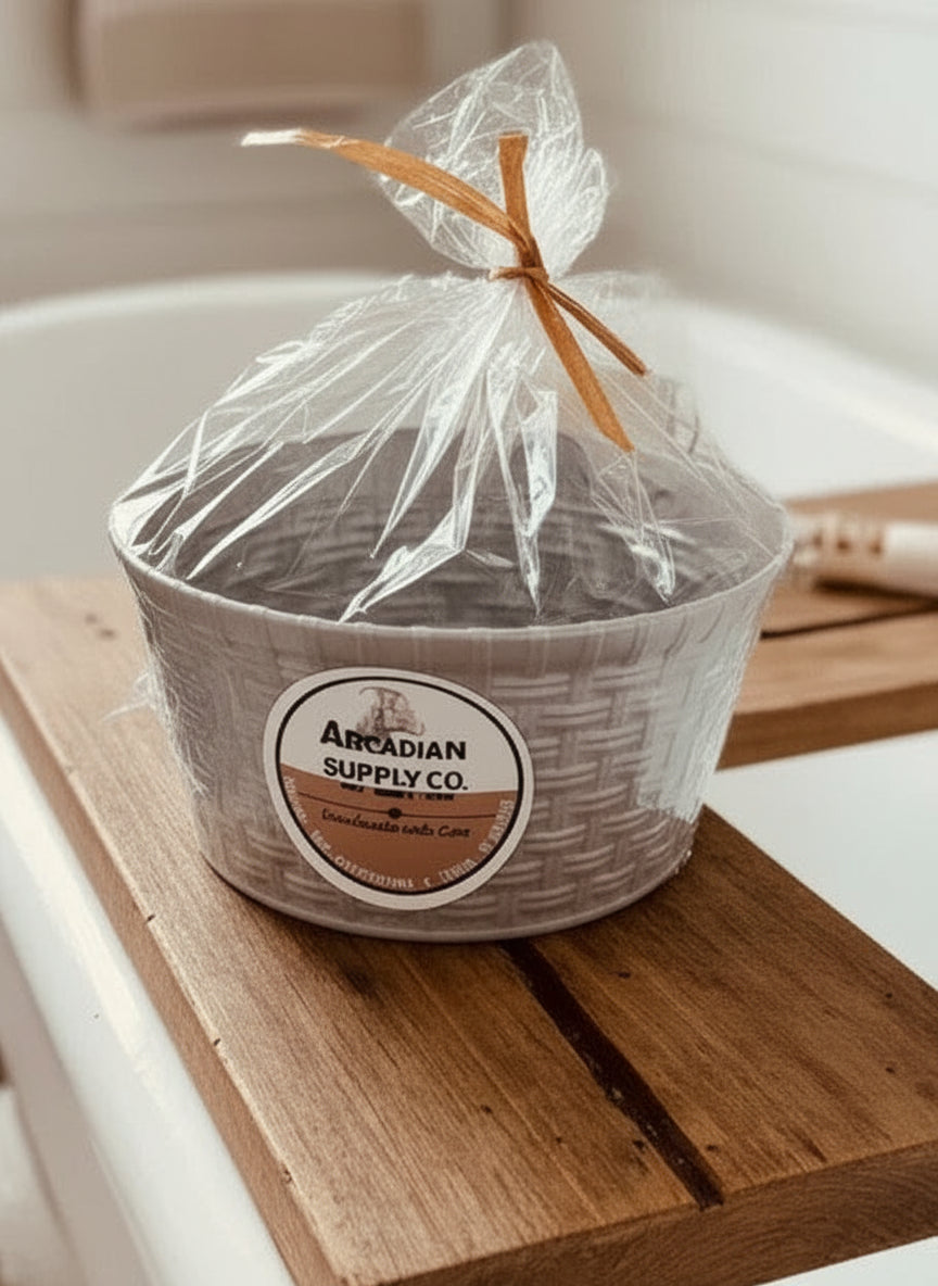 Grey Bucket Basket with Gift Tag