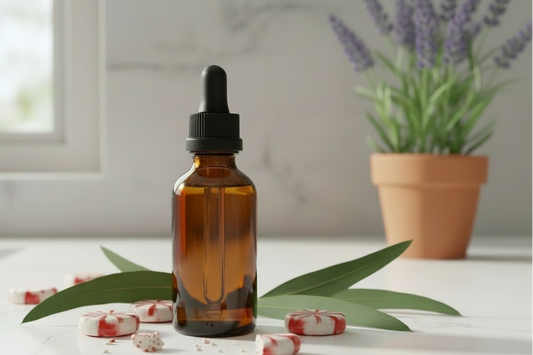 move the lavender plant right behind the amber bottle